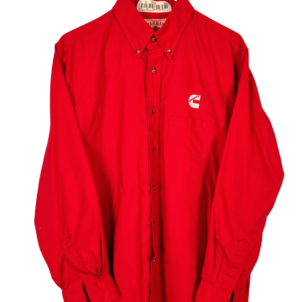Red Kap‎ Cummins Embroidered Work Shirt Mens Large Red Long Sleeve Button Down